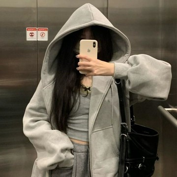 美式連帽拉鏈開衫衛衣 oversize 韓版外套 寬鬆小個子 連帽衛衣 學生外套 帽T 秋冬外套 女生外套 開衫外套