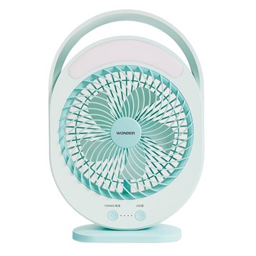wonder 旺德電通 USB無線DC涼風扇 6吋 總續航約12小時 三段風速可調 兩段LED燈 USB充電 照明氛圍燈  WH-FU28  白色 + 藍綠色