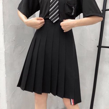 大碼學院風TB百褶裙半身裙女夏中長款高腰顯瘦百搭a字裙胖M防走光