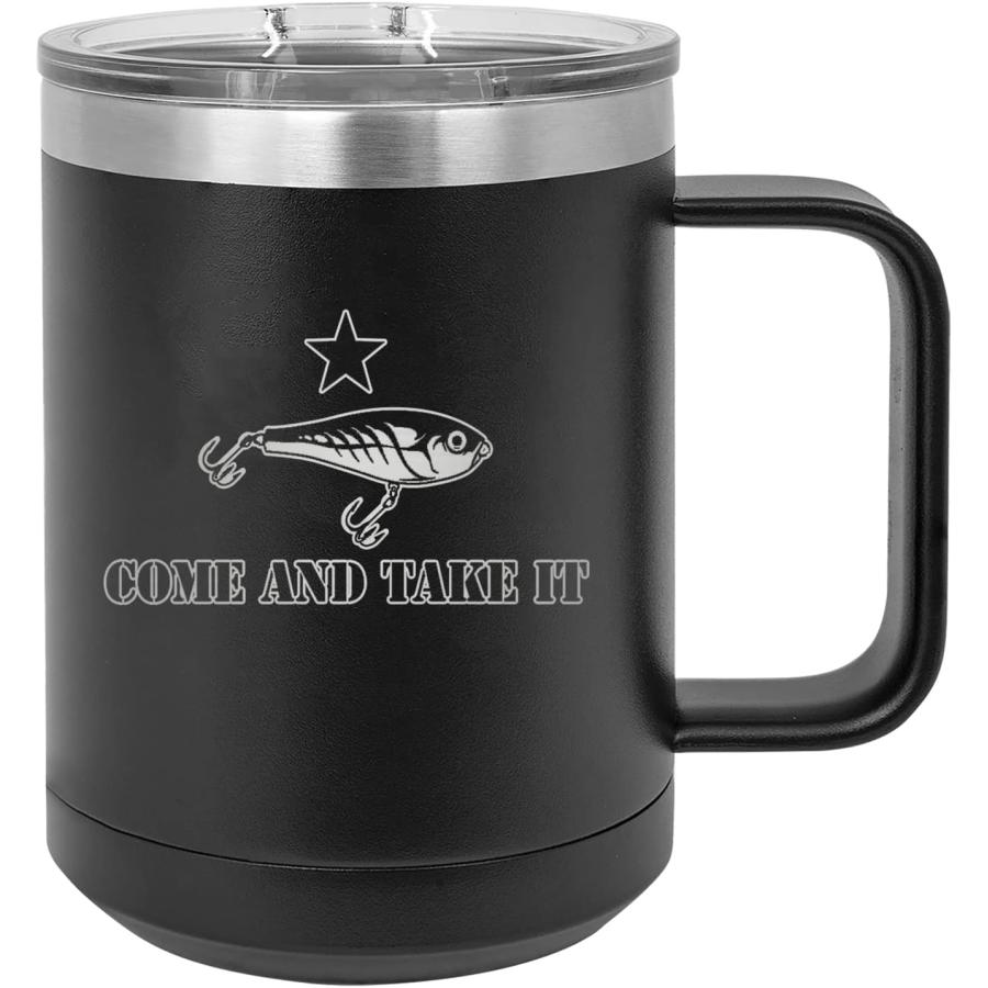 Rogue River Tactical Funny Fishing Come Take It F Lure Heavy Duty Stainless Steel Black Coffee Mug Tumbler With Lid Novelty Cup Great Gift Idea For