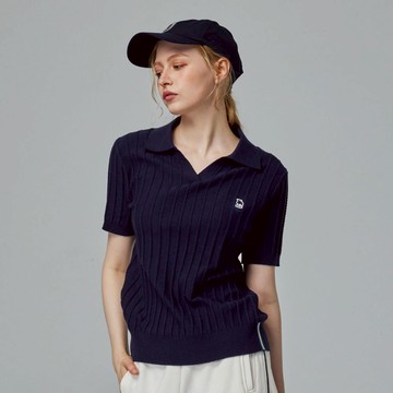 moz瑞典 駝鹿 親膚 POLO領 針織短T-藏青(亞洲版)女款