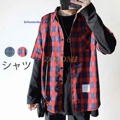 チェック柄 メンズ 切り替えシャツ シャツ シャツアウター 長袖 フェイクレイヤード 重ね着風 柄シャツ チェックシャツ バストポケット トップス 通販 Lineポイント最大get Lineショッピング