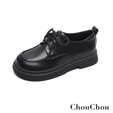 【ChouChou】休閒學院風綁帶厚底樂福鞋-黑 CH2005