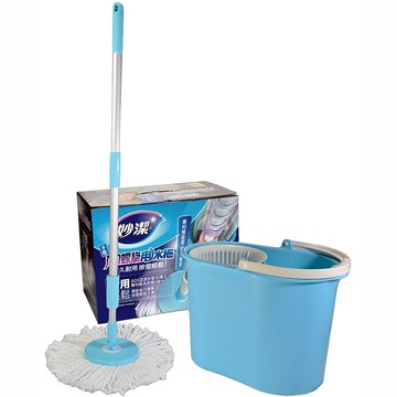 妙潔 手壓彈力螺旋甩水拖(1桶1桿2布)