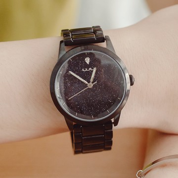 韓國WEIYA浩瀚星河點鑽凸面金屬鍊帶手錶【WWY137】-黑