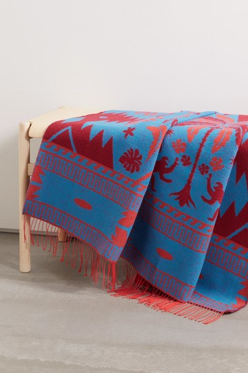 Alanui - Explosion Nature Fringed Cotton-blend Jacquard Blanket - Blue - one size