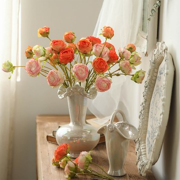 復古單枝焦邊露蓮仿真花假花客廳家居擺設2021新款裝飾花絹花桌花