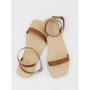 東大門女鞋歐美時尚簡約一字皮帶扣ins方頭平底涼鞋腳環皮帶