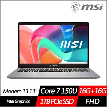 MSI微星 Modern 13 F1MG-002TW 13.3吋商務筆電 Core 7 150U/16G+16G/1TB PCIe SSD/Win11/特仕版)