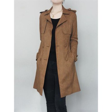 麂皮絨風衣女2025春秋新款中長款小個子氣質外套上衣修身垂感顯瘦