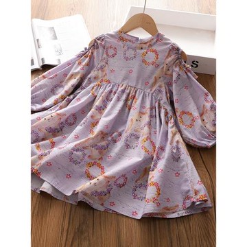 洋氣露肩~女童長袖連衣裙春夏新款童裝中大兒童兔子公主裙子