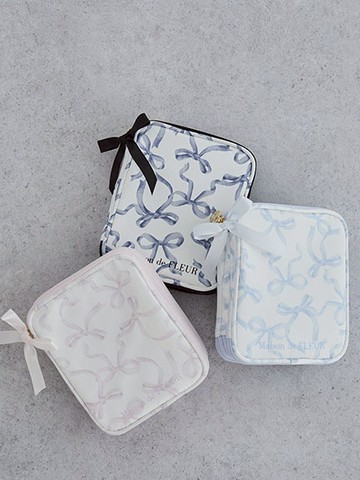 甜美蝴蝶結絲帶印花迷你拉鍊翻蓋收納包(08001080600) - Maison de FLEUR