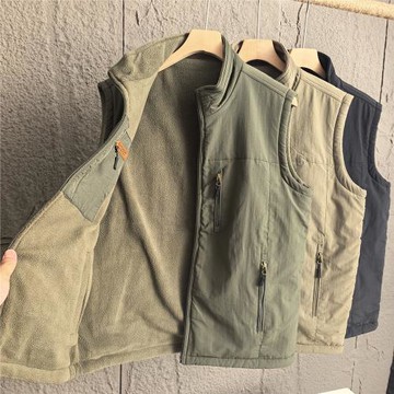 兩面穿設計！工裝風搖粒絨內里秋冬男士立領百搭防風保暖馬甲外套