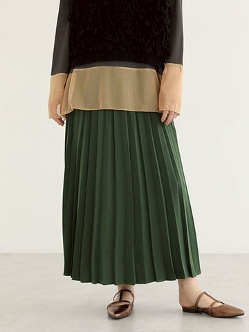 光澤緞面百褶長裙(06000762700) - Green Parks