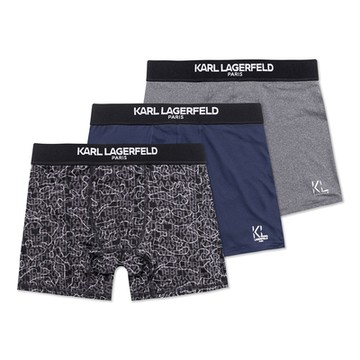 KARL LAGERFELD 老佛爺 熱銷刺繡文字貼身四角內褲3件組-深藍黑灰色