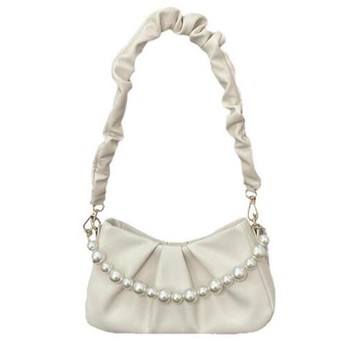 Jpqueen 甜美風雲朵皺褶單肩手提女用包(米白色)