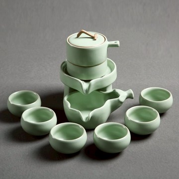 傳藝窯汝瓷全半自動茶具套裝汝窯開片防燙石磨懶人功夫泡茶器家用