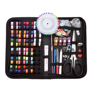 布藝縫紉針線包 48捲棉線+15件工具 收納布包  Black  1組