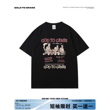 GTG原創歐美街頭寬松圓領短袖T恤oversize復古設計感小眾半截袖潮