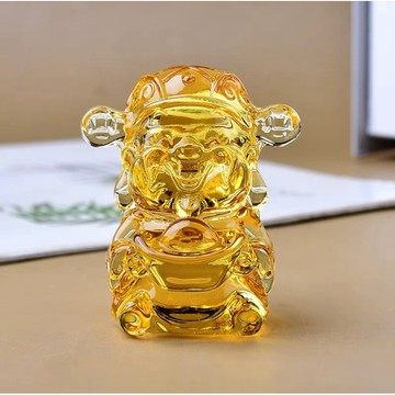 【幻彩水晶手作坊】招財黄水晶 財神琉璃擺件 裝飾聚寶盆 開業禮物 家居客廳 辦公室 玄關禮品
