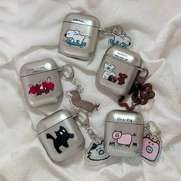 韓國可愛啞光銀色小動物插畫 適用 AirPods Pro 2代 3代 4代 保護套 蘋果無線降噪藍牙耳機防摔保護殼