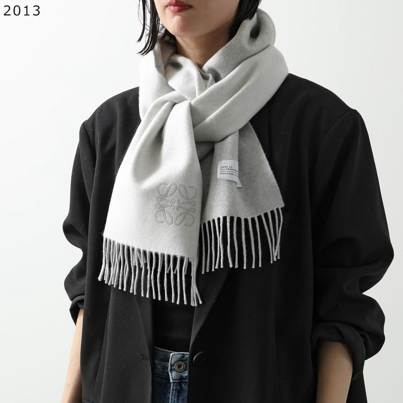 ロエベ　リバーシブル　バイカラーマフラー ロエベ リバーシブル バイカラーマフラー LOEWE】 ロエベ紺 カシミア混