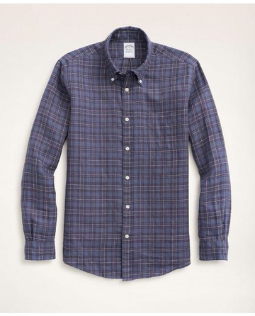 Brooks Brothers Men's Regent Regular-Fit Irish Linen Faded Tartan Shirt | Blue | Size XS