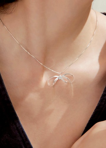 質感波光蝴蝶結・純銀項鍊