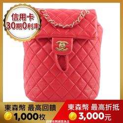 CHANEL 金釦小羊皮菱格紋翻蓋後背包(迷你)(紅色)_展示品