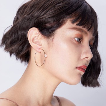 大圓圈珍珠開口耳環 925銀厚鍍18K金 Egal Pearl Earring