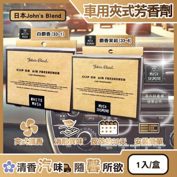 【John's Blend】汽車空調出風口專用方形夾式消臭空氣芳香劑1入/盒(質感車用擴香器,車內空氣清新,除異味固體香氛,去味留香長效約30天)