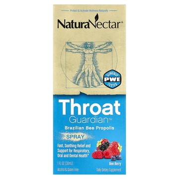 NaturaNectar, NaturaNectar®，Throat Guardian™ 巴西蜂膠噴霧，蜜蜂漿果味，1 液量盎司（30 毫升）