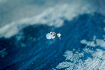 海之石 | 小石子 + 海藍寶墜飾 耳針款成對組合