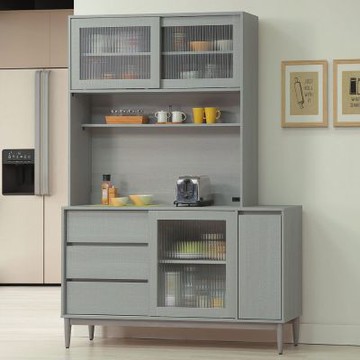 文創集 卡莎亞5尺推&開門三抽高餐櫃/收納櫃組合(內置便利插座)-150x40x210-cm免組