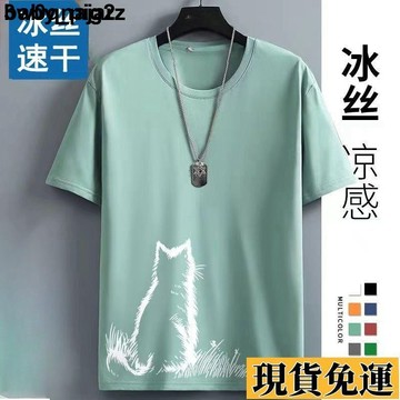 🌸限時下殺🌸 微彈冰絲涼感T恤 涼感吸濕排汗 短T 冰絲衣 冰絲速乾衣 冰絲男T恤短袖 速幹透氣大碼寬鬆冰感休閒健身
