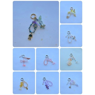 ☆星空燦爛水晶☆蝴蝶九尾狐摩天輪玫瑰熊 招財金元寶吊飾手機鍊