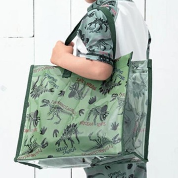 日本 ZOOLAND - 防水PVC手提袋/游泳包-化石恐龍-軍綠 (25x34cm)