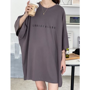 菲爾丹 寬寬松松 慵懶英文長T裙  包容到200斤 舒適棉中長T恤 797