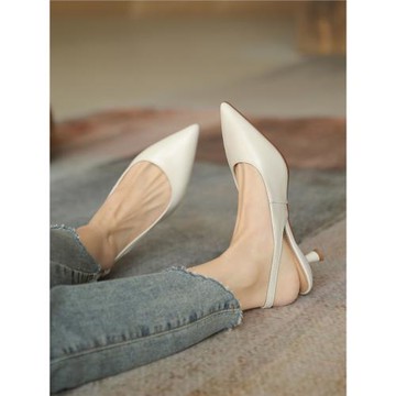 包頭涼鞋女夏外穿中跟細跟真皮軟皮軟底尖頭上班小跟單鞋不累腳