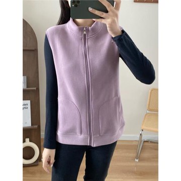 春季搖粒絨馬甲非立領開衫秋冬季媽媽裝抓絨女上衣純色馬夾外套