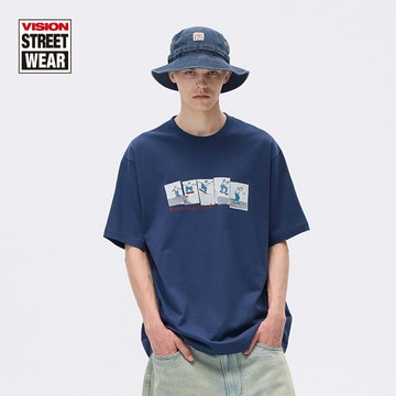 VISION STREET WEAR 復刻系列印花磨破做舊寬鬆圓領短袖T卹 V262NC5034