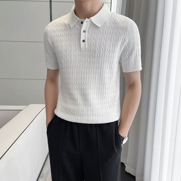 外貿批發男士新款輕熟商務提花針織短袖T恤修身半截袖Polo衫翻領t鑫弘-衣錦男裝