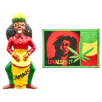 A-ONE 匯旺 牙買加打鼓黑人旅遊磁鐵 + 巴布·馬利 雷鬼歌手背膠補丁 2件組  磁鐵:4.5 x 10cm ...  牙買加打鼓黑人旅遊 + 巴布·馬利 雷鬼歌手  磁鐵:4.5 x 10cm，布藝徽章:3 x 2inches