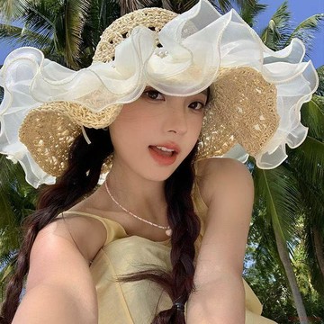 桃園出貨✨帽子女款2025新款蕾絲草編太陽帽夏季沙灘度假大帽檐透氣防曬草帽