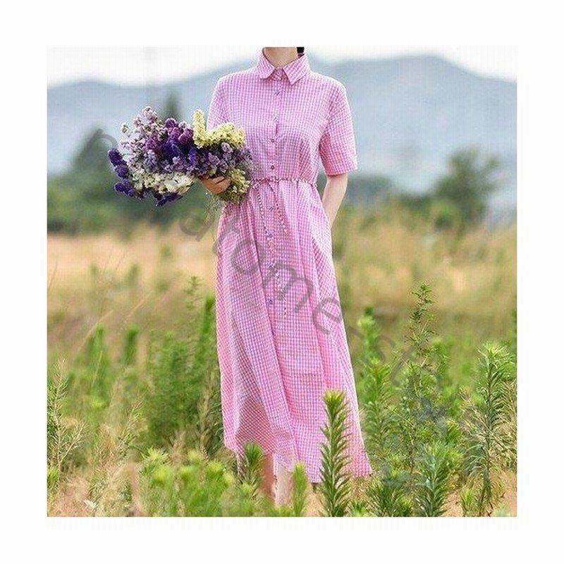 ワンピース レディース 夏 トップス カジュアル ギンガムチェック シャツワンピース ロング丈 半袖 ハウウエスト 大人カジュアル きちんと感 体型カバー 春 通販 Lineポイント最大0 5 Get Lineショッピング