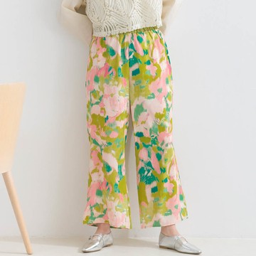 日本 le colis - [人氣款]柔和季節感印花輕盈寬褲-暈染-粉紅x綠