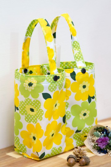 【Gi LAI】環保雙杯手提袋/情侶飲料袋－普普風亮麗花朵-綠