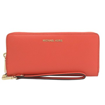 MICHAEL KORS JET SET 防刮荔紋皮革手提拉鍊長夾.橘紅