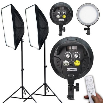YADATEK LED攝影雙燈組YD300A+R送綠幕綠色背景布送背景夾可調色溫亮度遙控圓盤圓型無影罩柔光罩附燈架雙燈