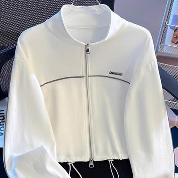 愛依依 衛衣外套 拉鍊外套 上衣 S-2XL新款 雙拉鍊立領衛衣開衫外套寬鬆小個子短款上衣-12626.